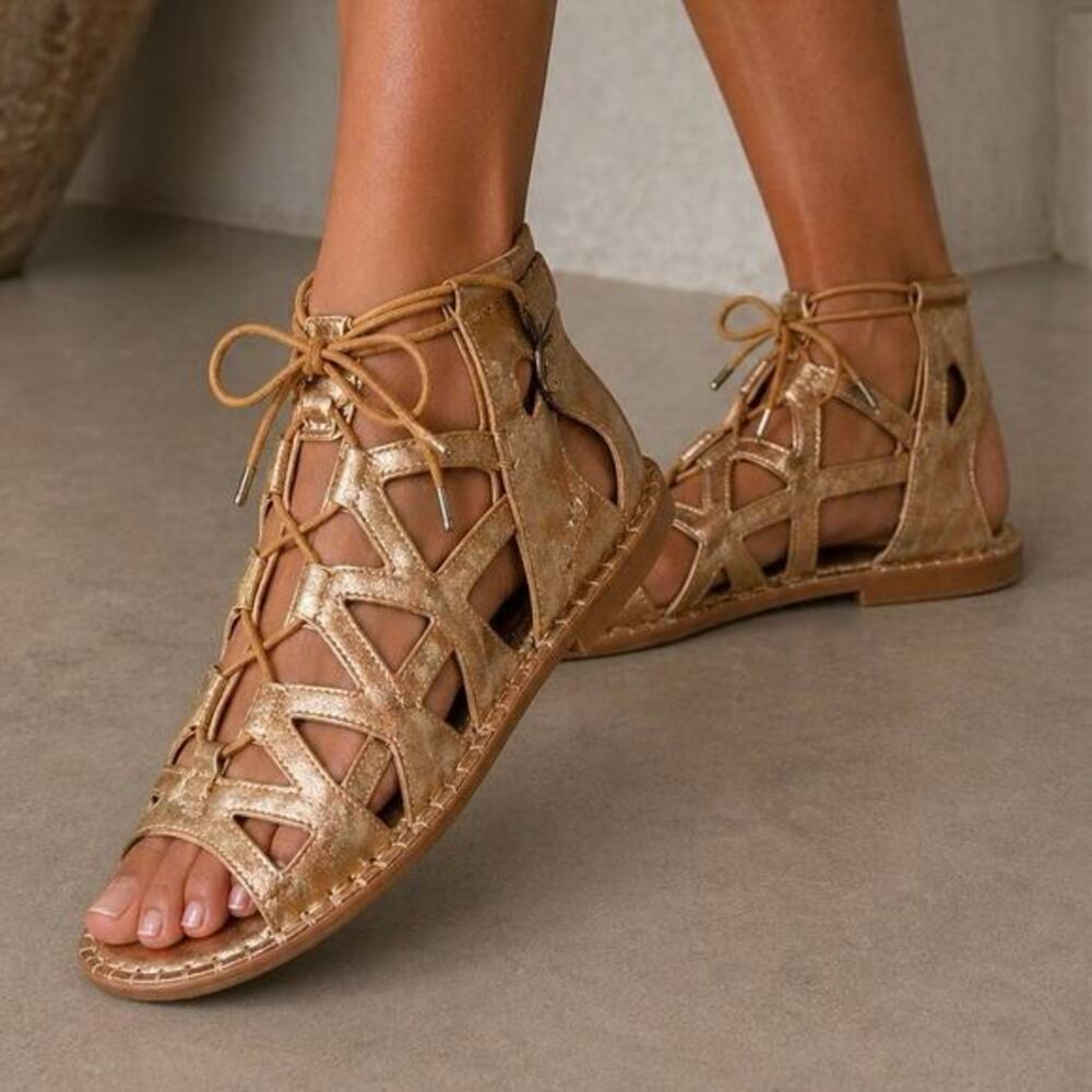 TRASK‎ BRAZIL GLADIATORS SANDALS Size 11 $120 BRONZE GOLD